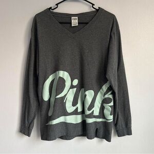Victoria’s Secret PINK gray oversized V-neck long sleeve